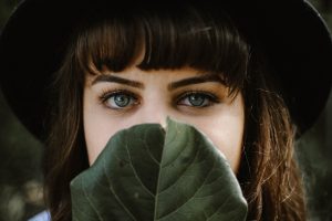 brunette woman with bangs