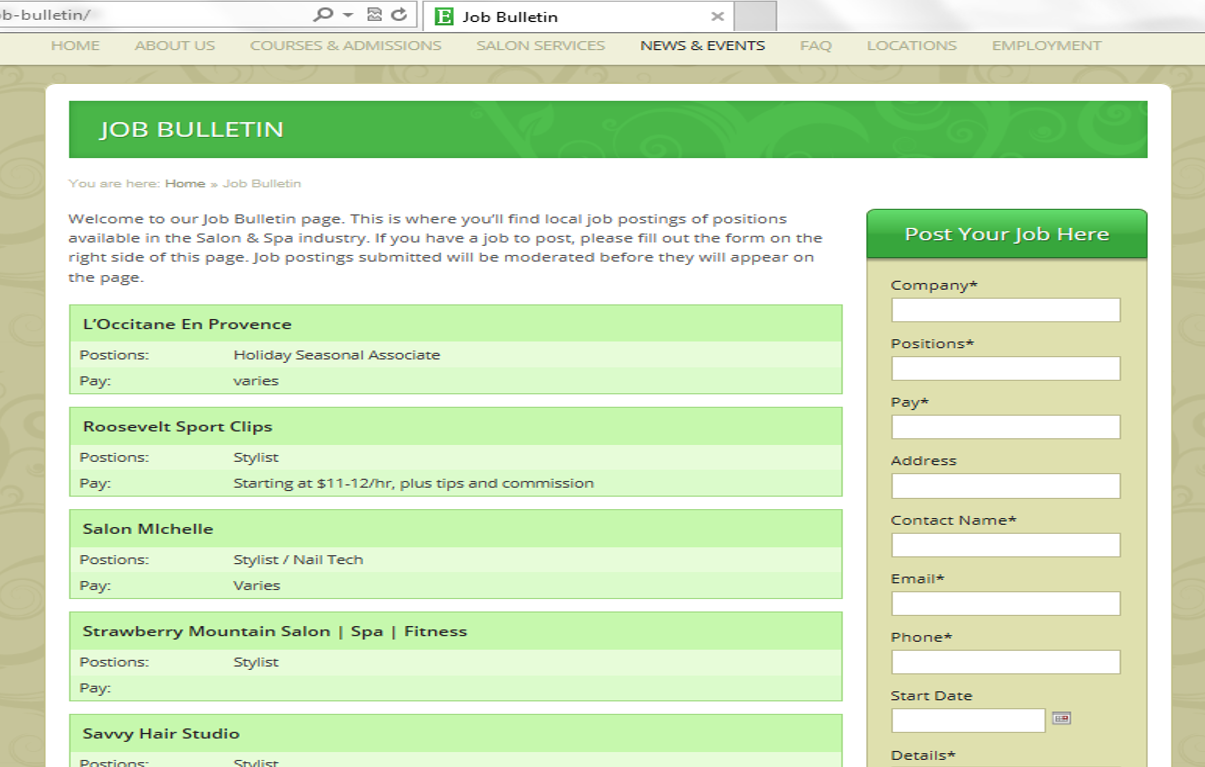 Beauty College Job Bulletin