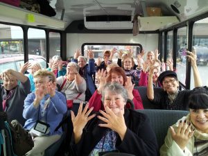 on bus with happy nails