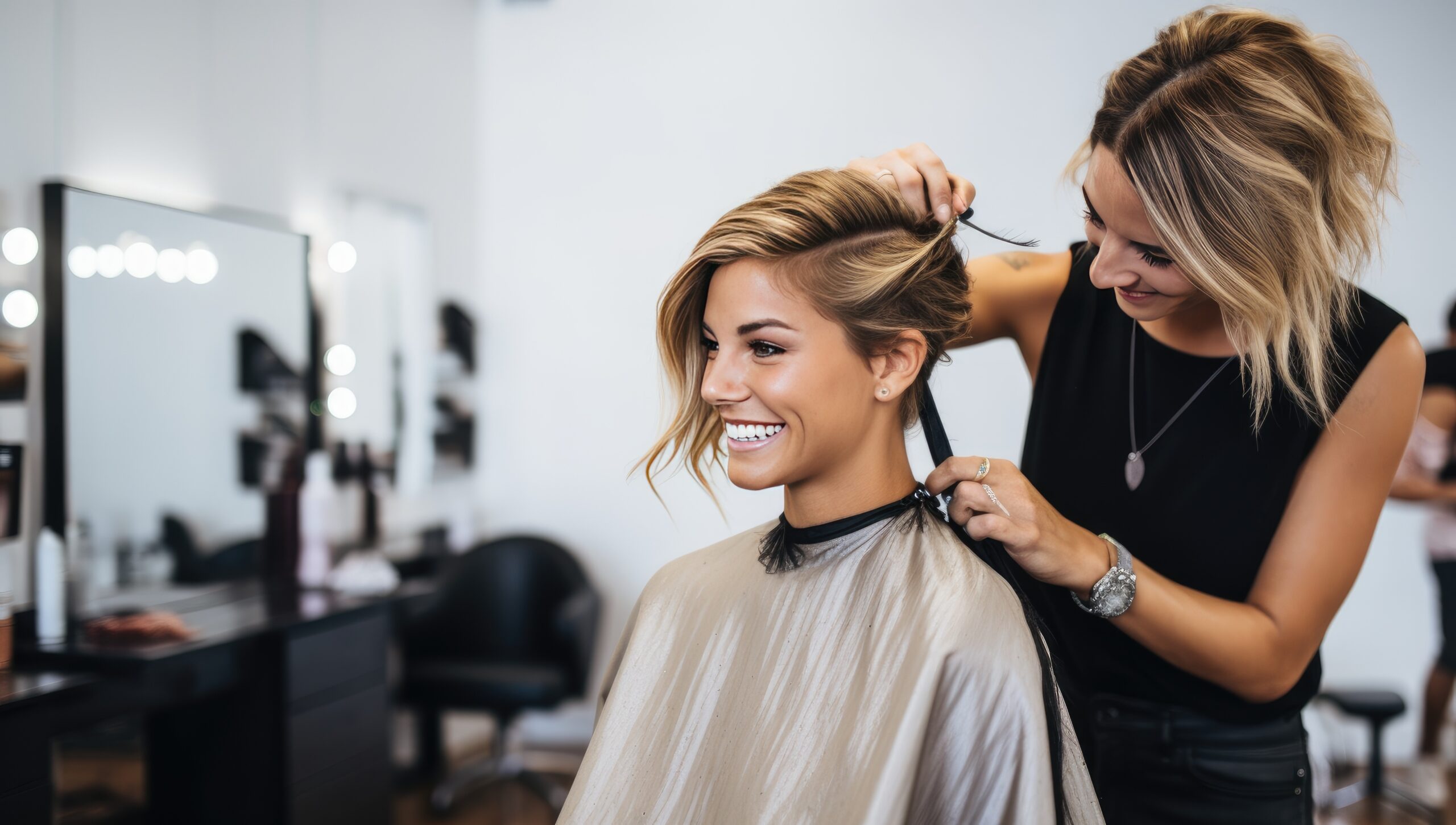 woman with short hair at salon