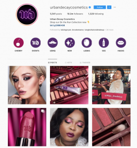 screenshot of Urban Decay's Instagram profile