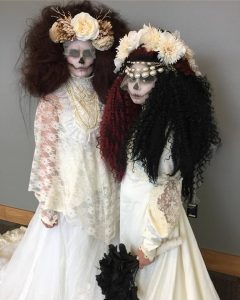 girls dressed as skeleton brides