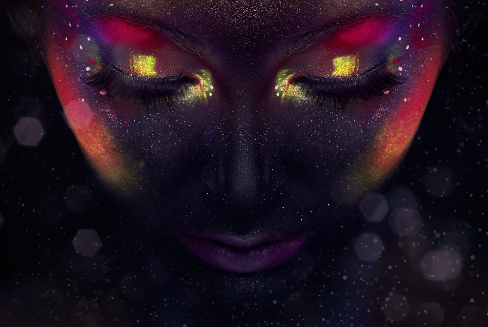 woman with neon galaxy makeup