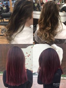 collage of purple hairstyles and curly hairstyles