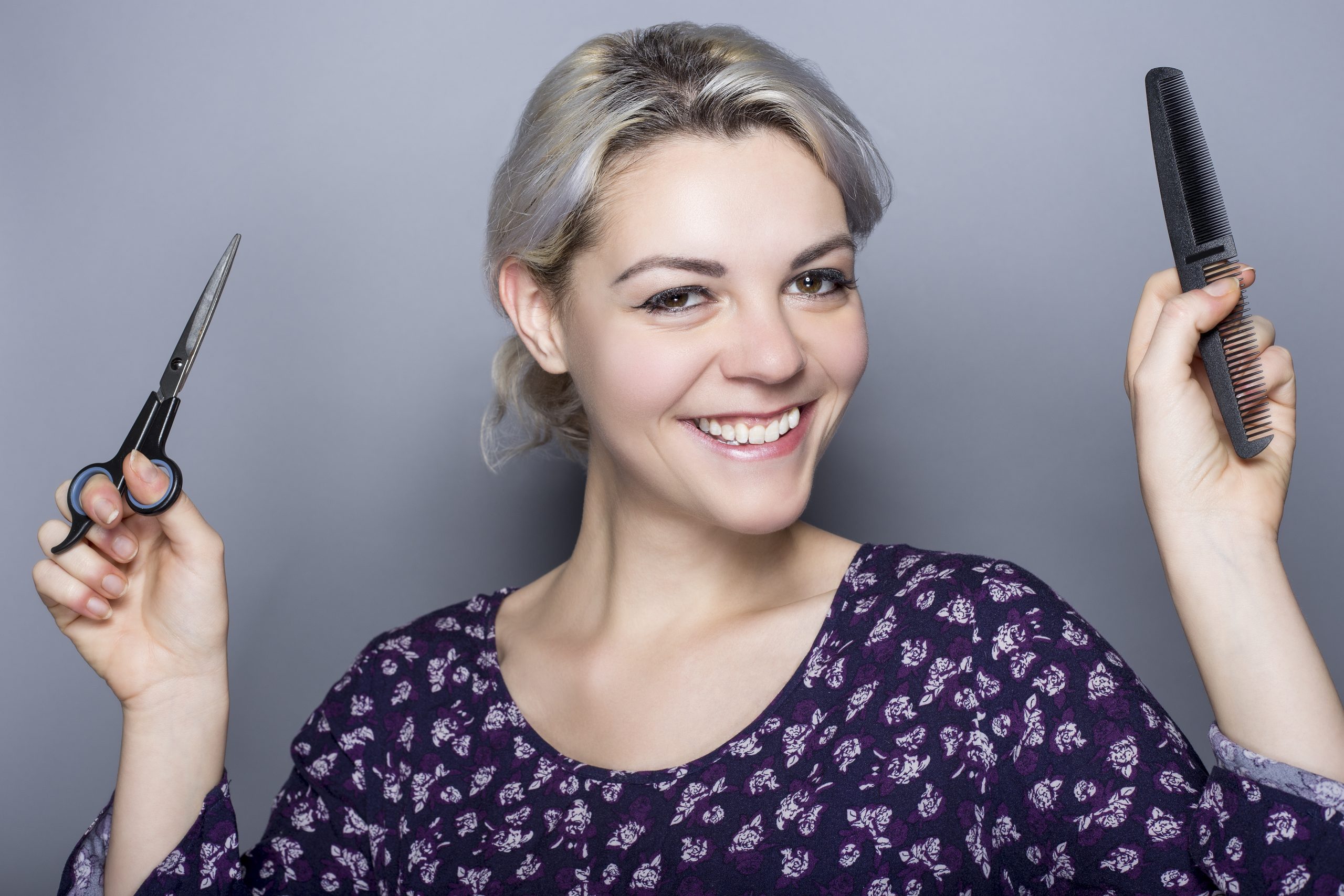 student happy with hair tools