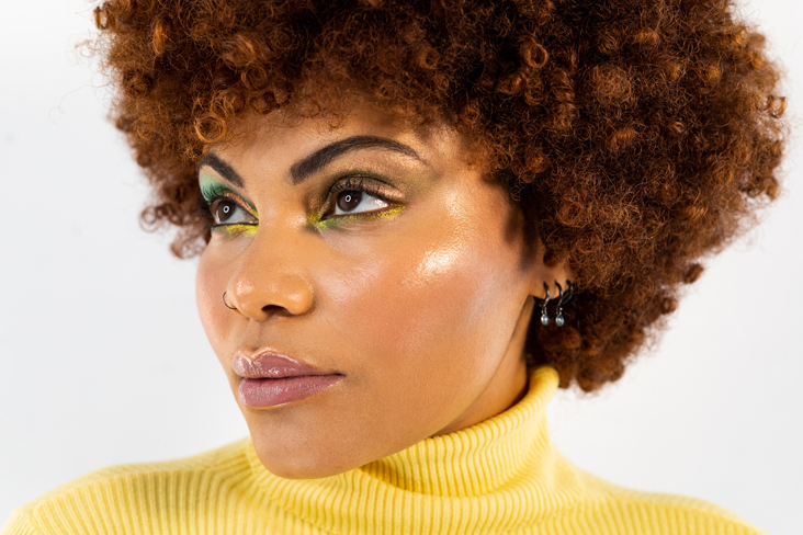 woman posing with colorful eyes