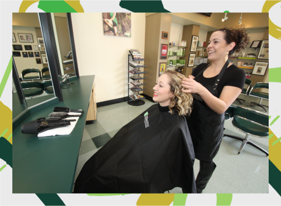 Evergreen student providing hair services