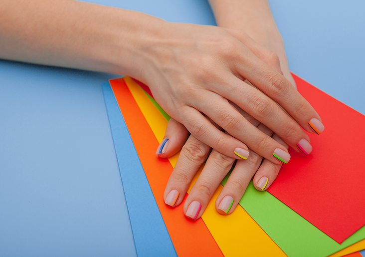 Contemporary and colorful French manicure