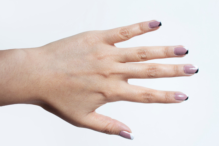 pastel, white and black angled french tips