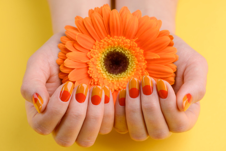 orange and red french manicure