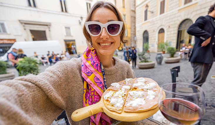 taking a selfie with food