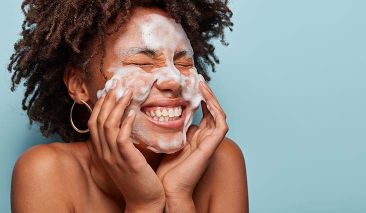 foamy cleanser on face