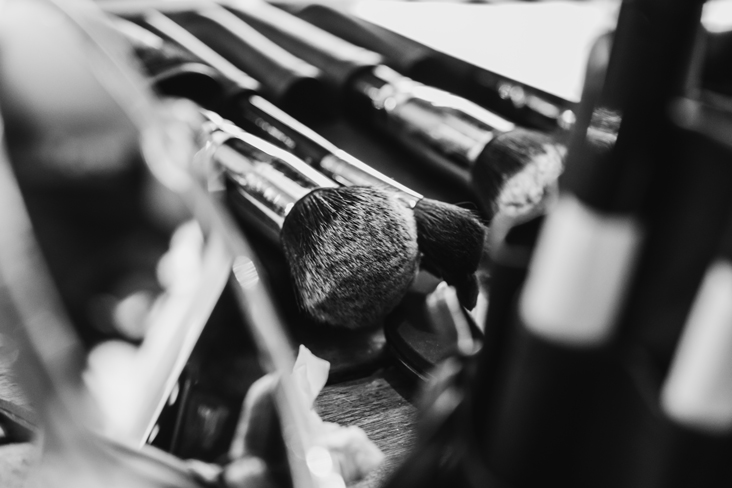 makeup brushes on table