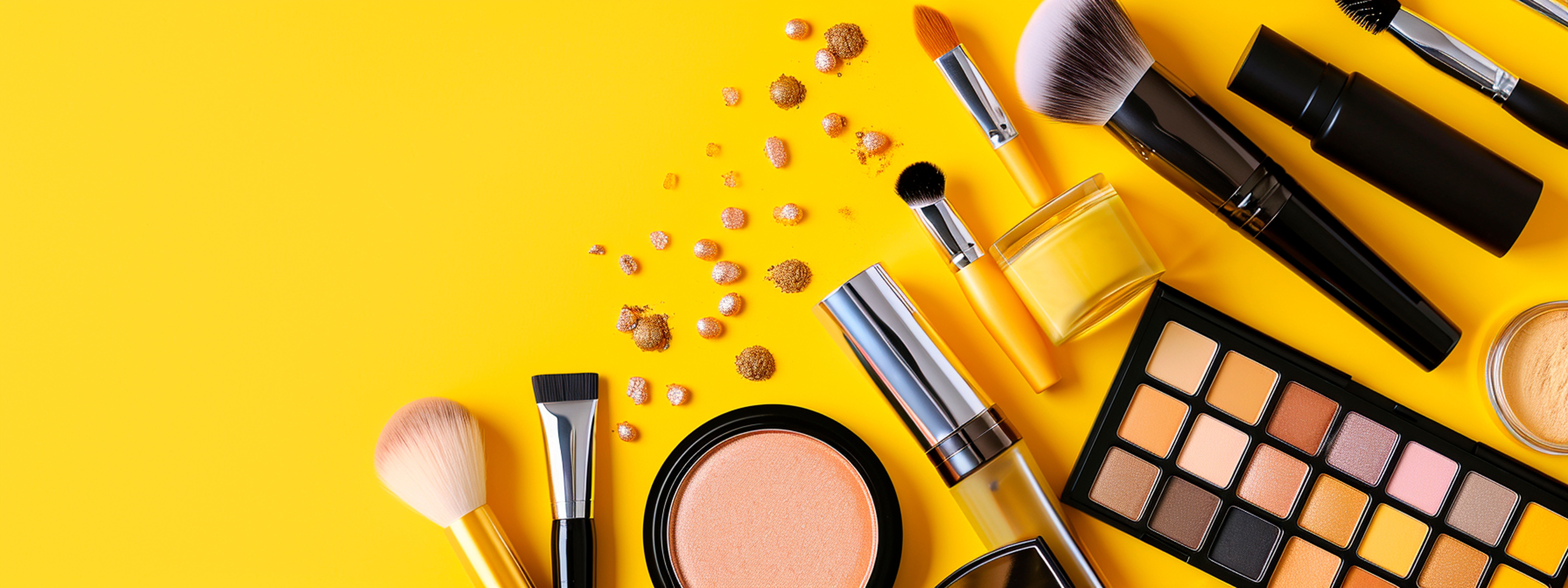 yellow background with beauty products