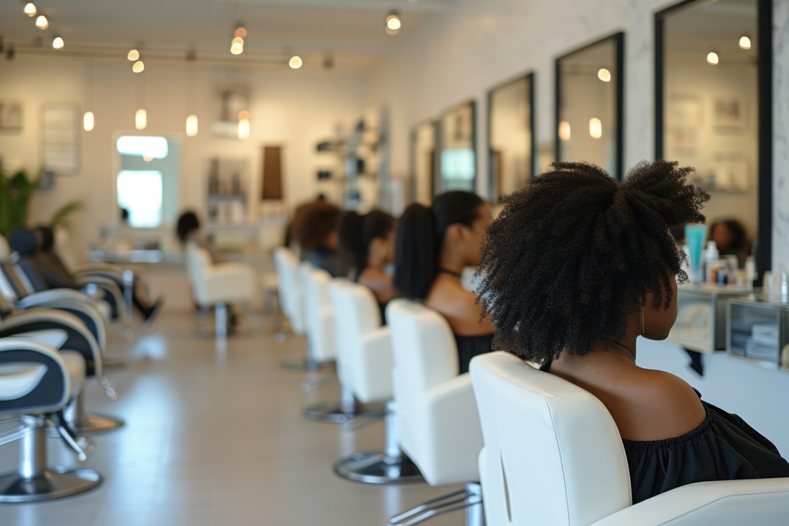  girl in salon with pink hair