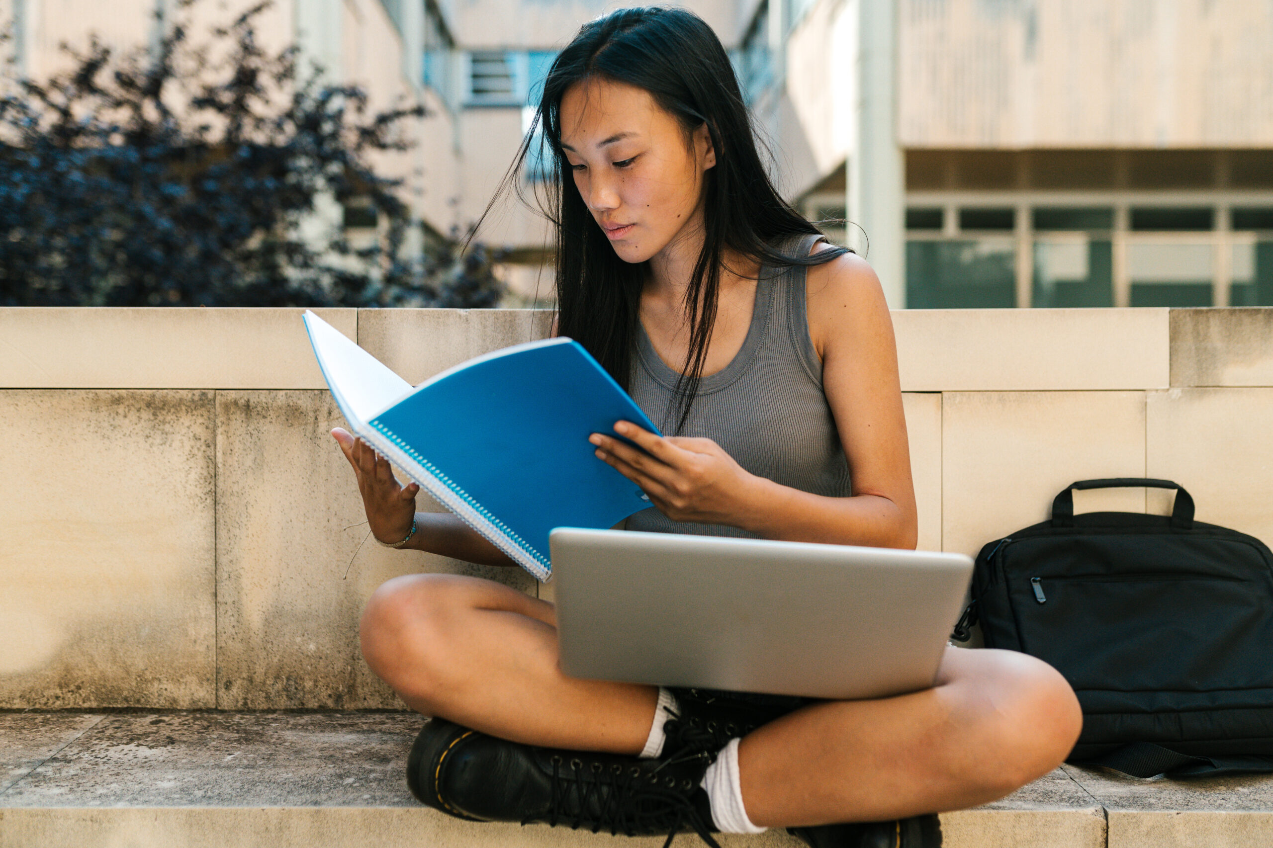 woman sitting ans studying